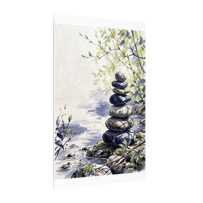 River Stones Sumi E Canvas Art | Serene Zen Art