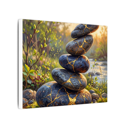 Spring River Stones Gold Repair Canvas Art | Healing Decor