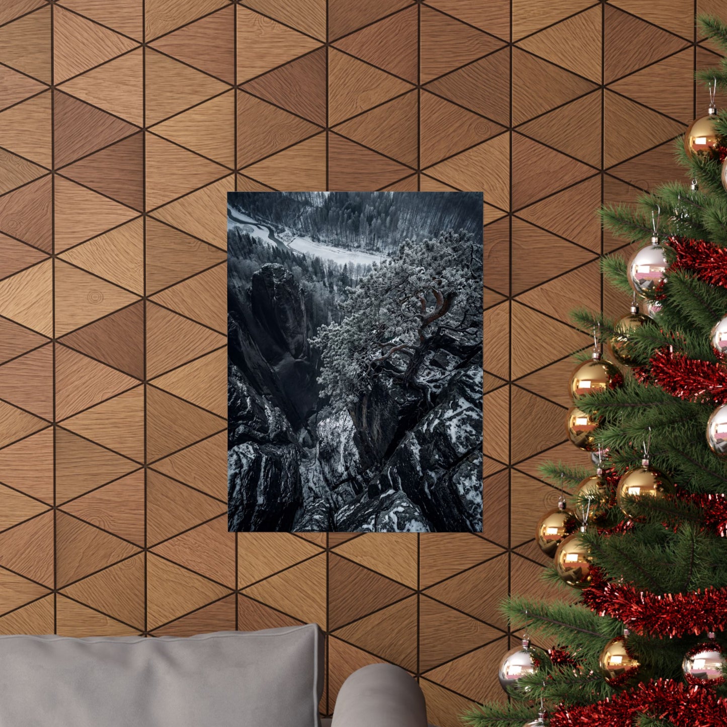Pine Tree Wall Art Print | Winter Dark Japandi Dark Texture Art