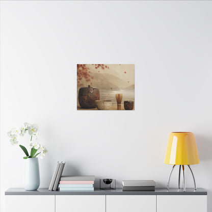 Tea Ceremony Canvas Art | Autumn Kintsugi Gold Vein Art