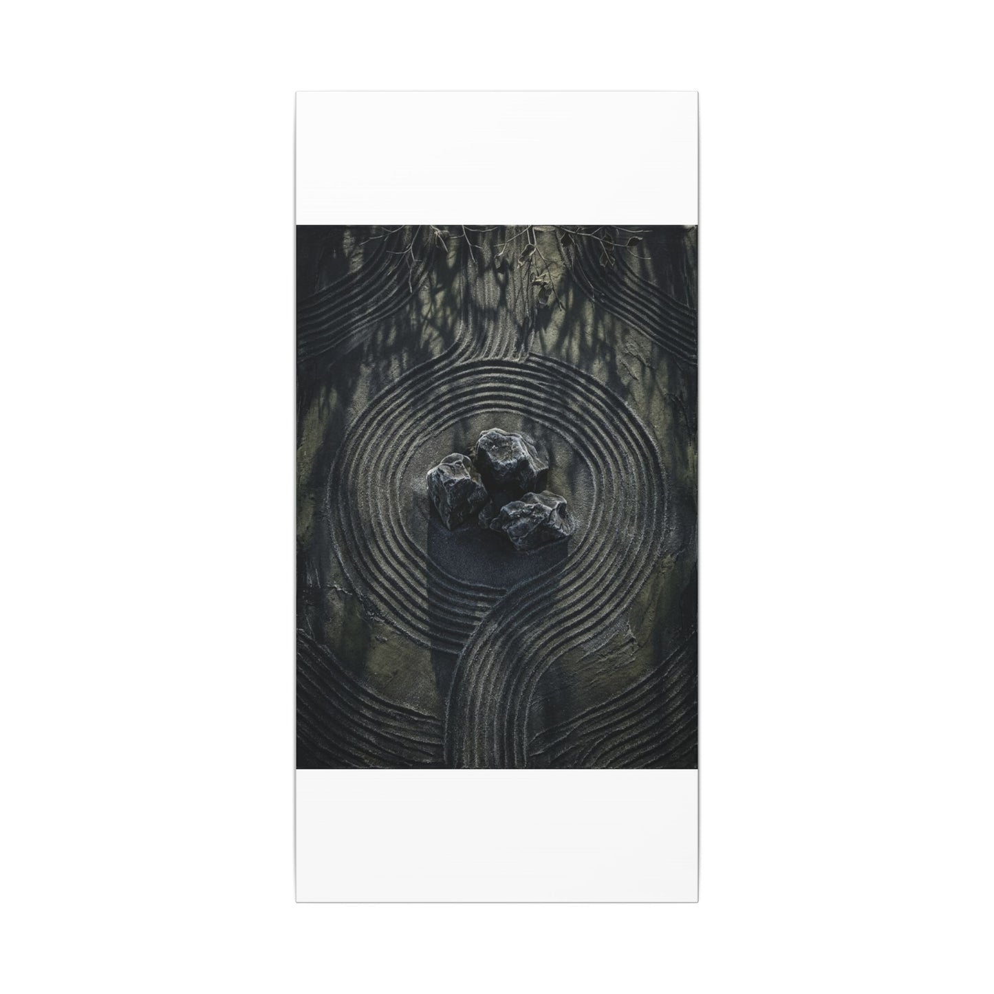 Moody Rock Garden Canvas Art - Dark Texture Dark Japandi