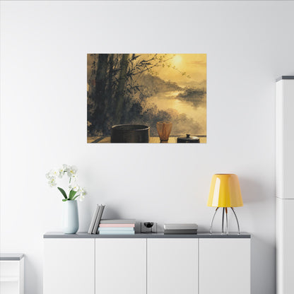 Tea Ceremony Sumi E Canvas Art | Contemplative Zen Art