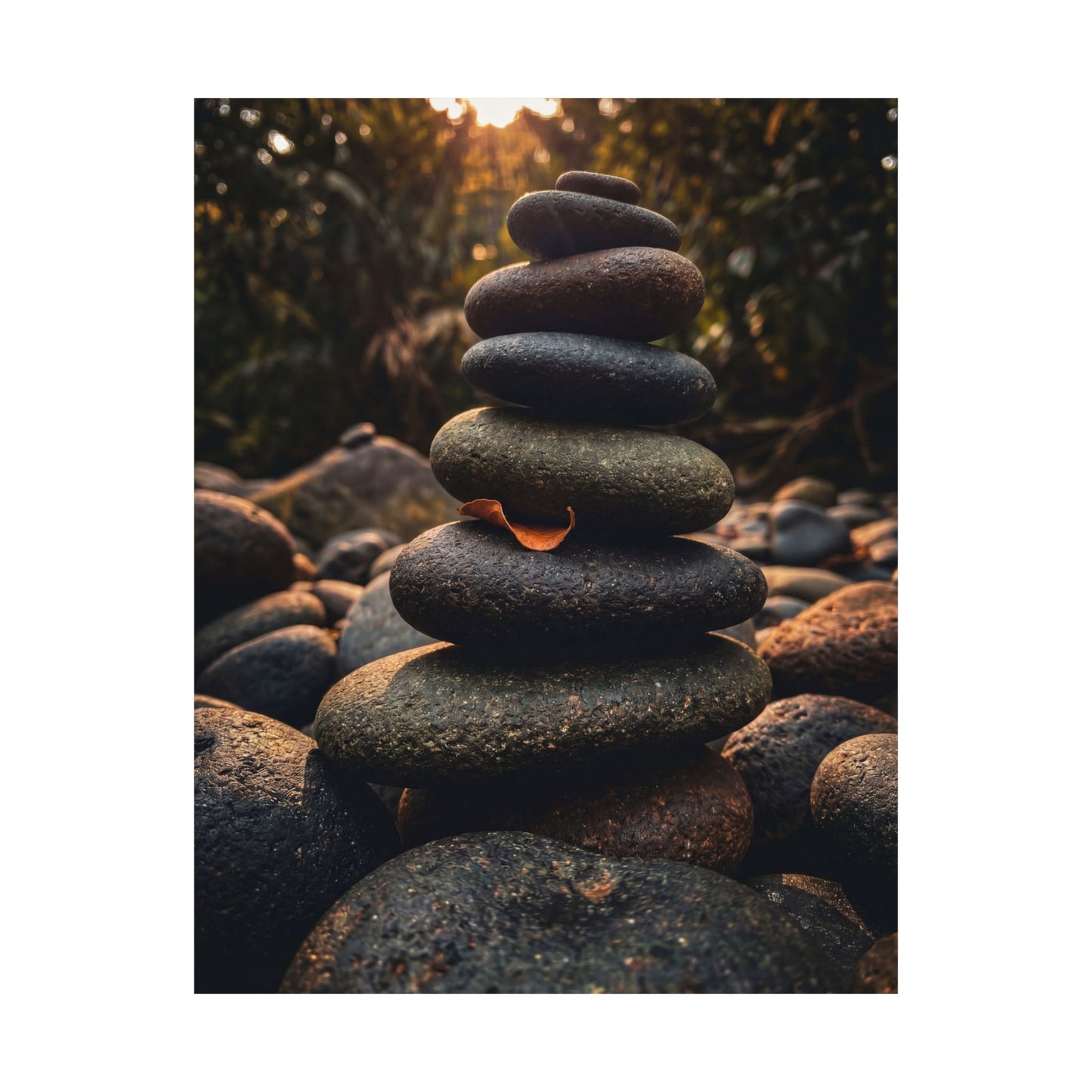 River Stones Wall Art Print | Summer Dark Japandi Moody Minimal Art