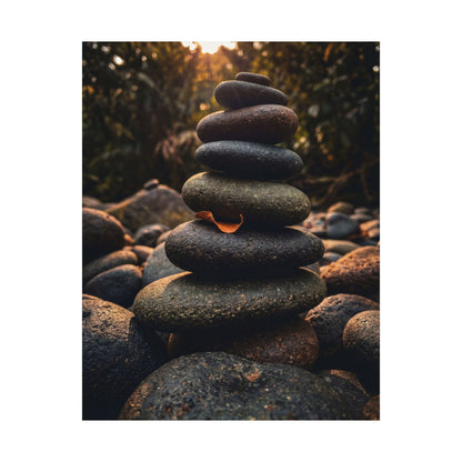 River Stones Wall Art Print | Summer Dark Japandi Moody Minimal Art