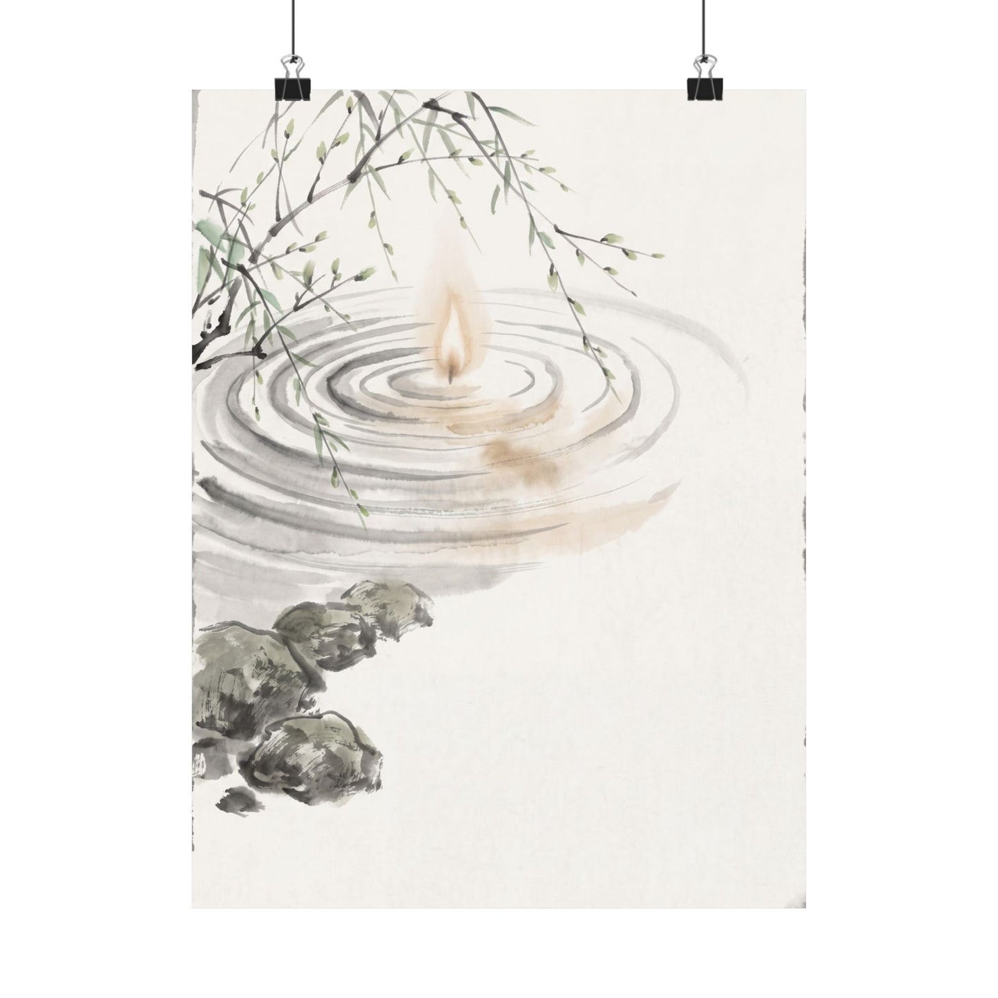 Zen Water Ripple in Candlelight | Sumi E Wall Art Print