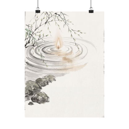 Zen Water Ripple in Candlelight | Sumi E Wall Art Print