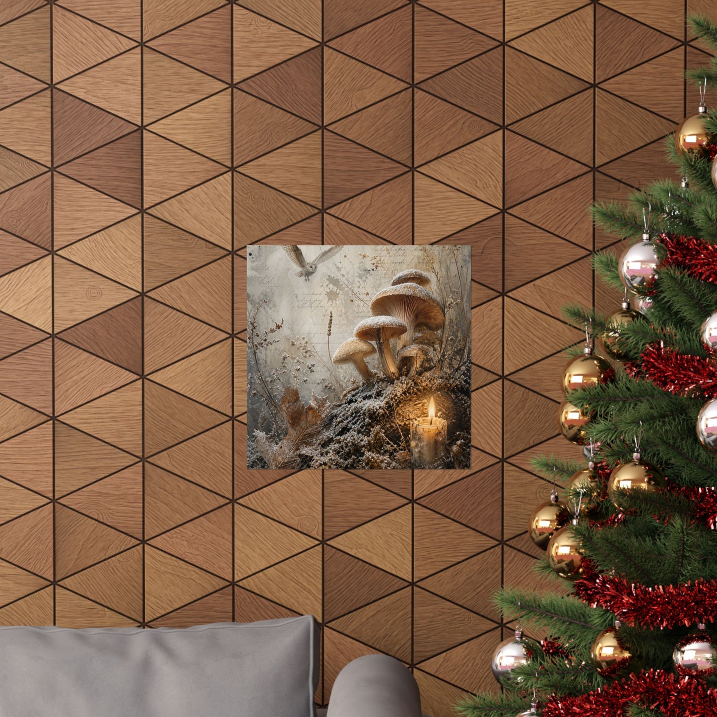 Winter Wild Mushrooms Texture Wall Art Print | Elegant Decor