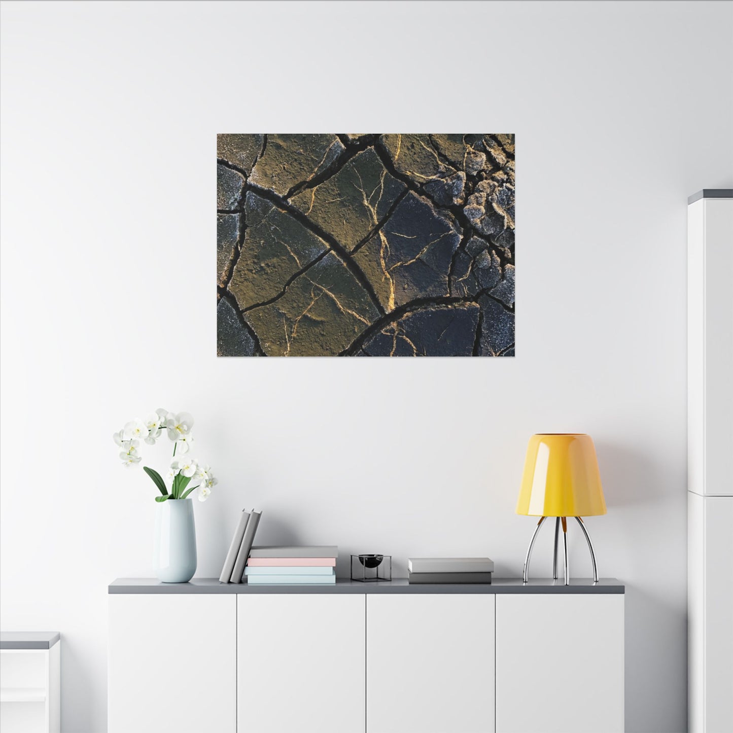 Winter Cracked Earth Moody Minimal Canvas Art | Atmospheric Decor