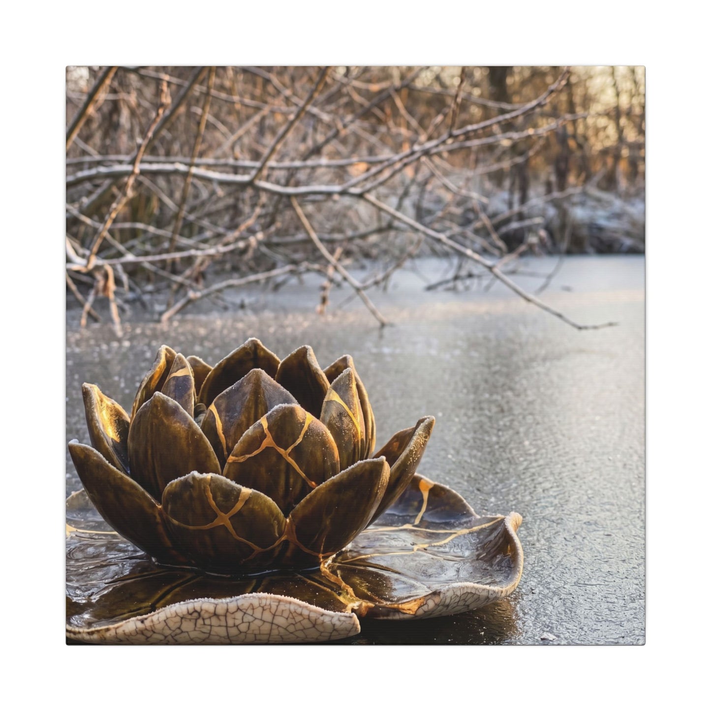 Lotus Flower Gold Repair Canvas Art | Beautiful Kintsugi Art