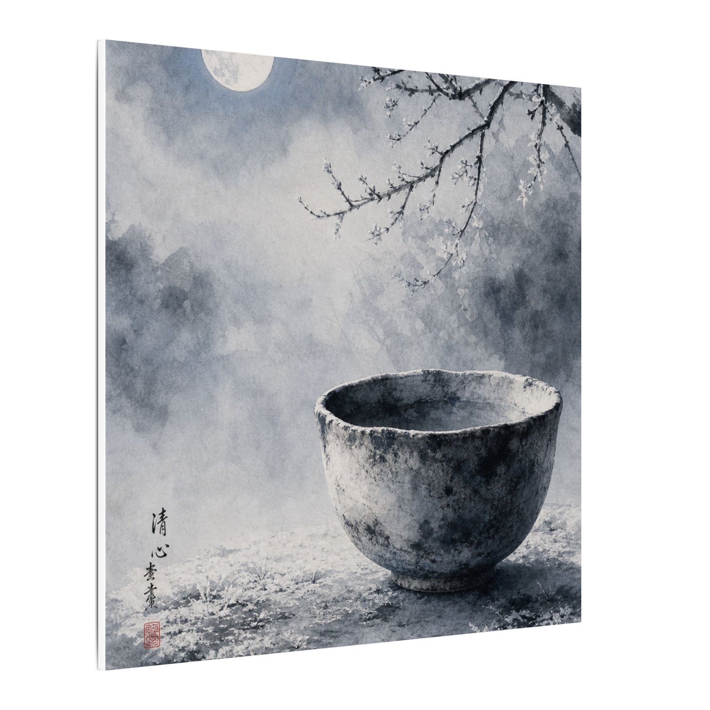 Seijaku Ceramic Bowl Canvas Art - Zen Sumi E