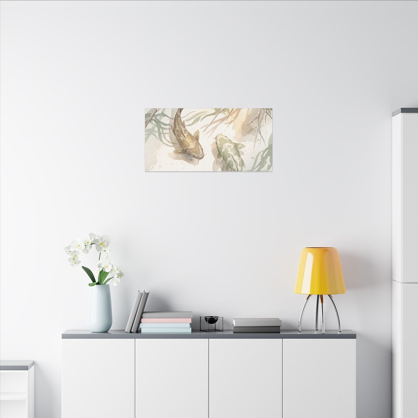 Koi Pond Canvas Art | Winter Japandi Watercolor Art
