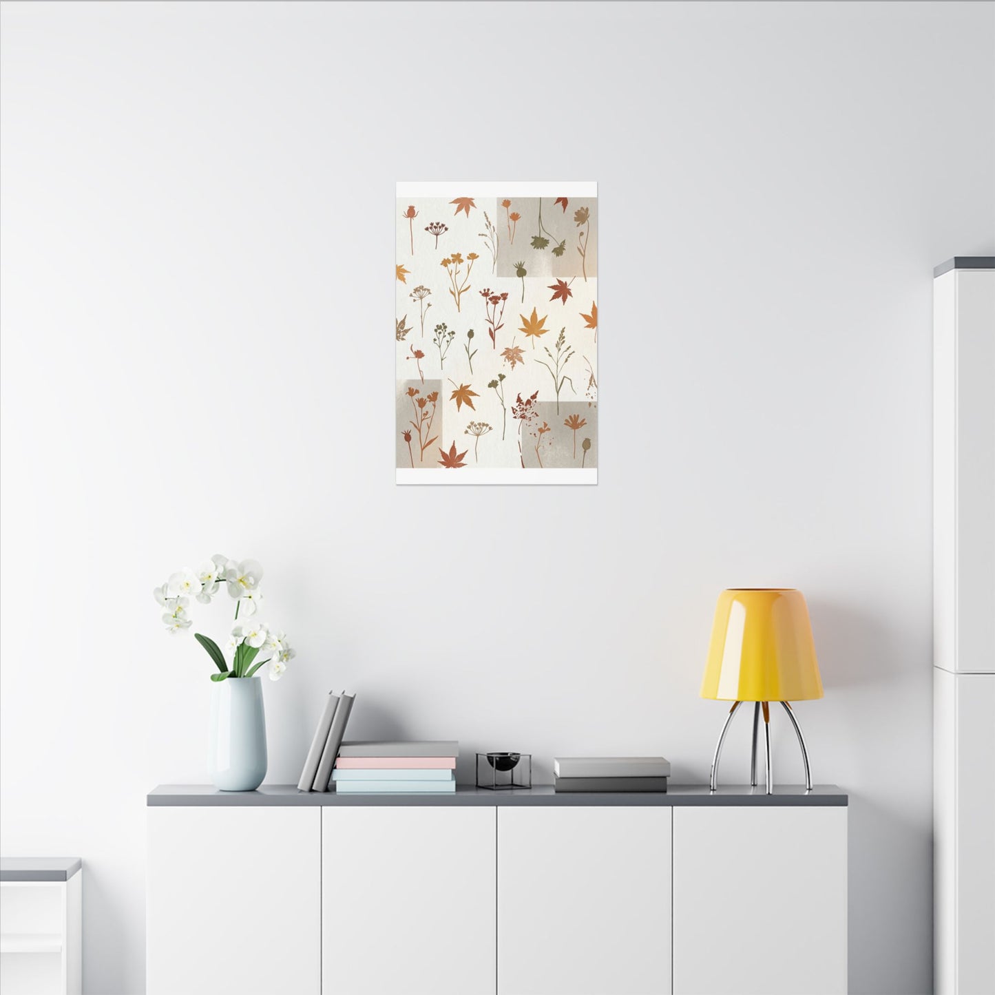 Autumn Dried Flowers Japanese Pattern Canvas Art | Elegant Decor