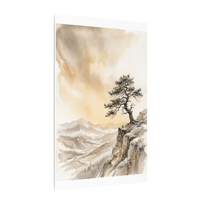 Pine Tree Canvas Art | Winter Japandi Watercolor Art