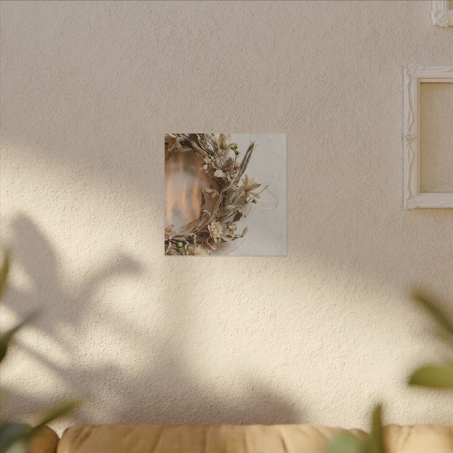 Dried Flowers Japanese Pattern Canvas Art | Neutral Japandi Art