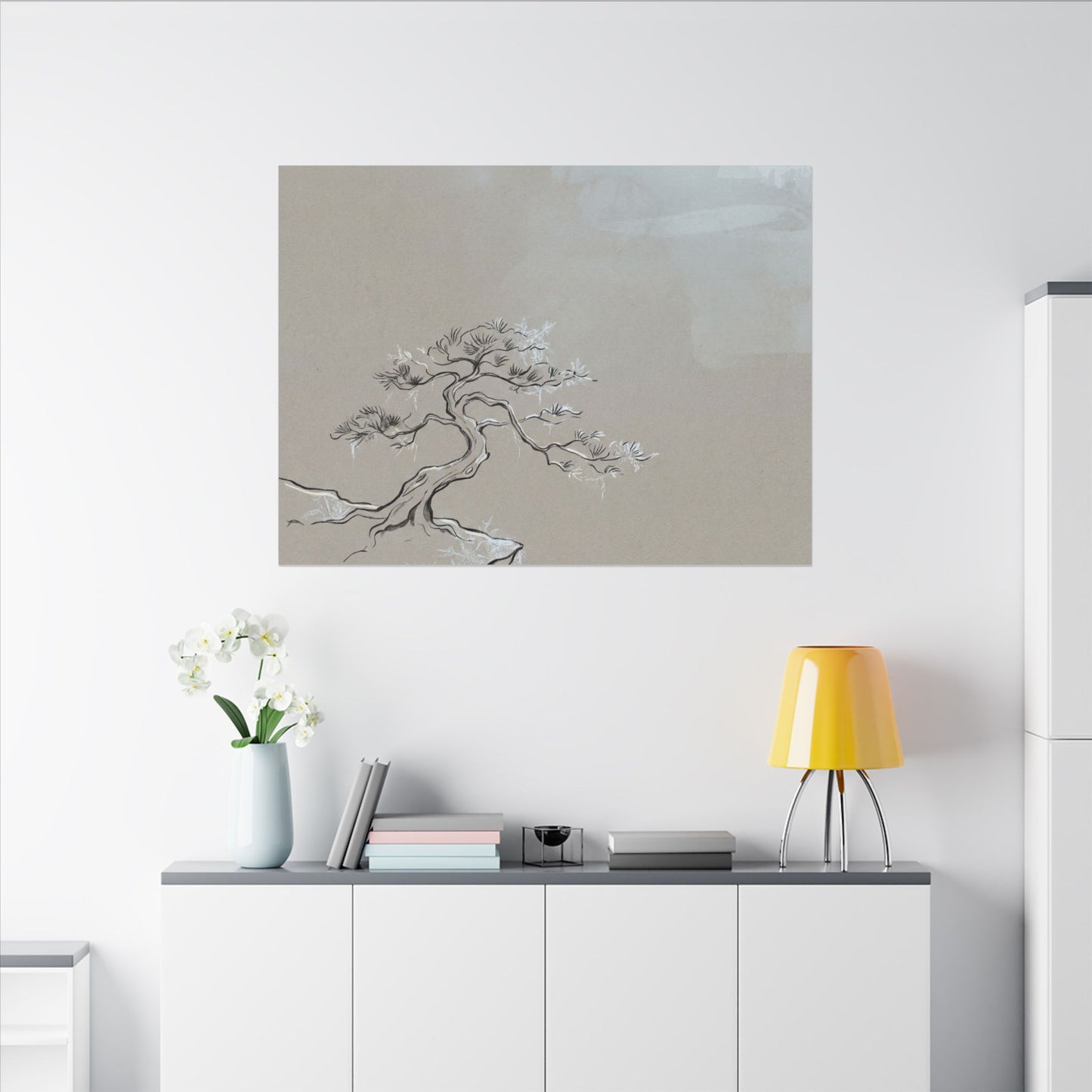 Pine Tree Minimal Line Canvas Art | Warm Japandi Art