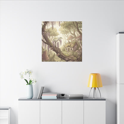 Summer Wisteria Mushroom Illustration Canvas Art | Enchanting Decor