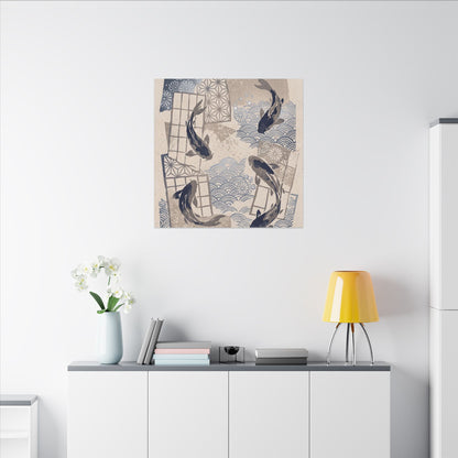 Earthy Koi Pond Canvas Art - Japanese Pattern Japandi