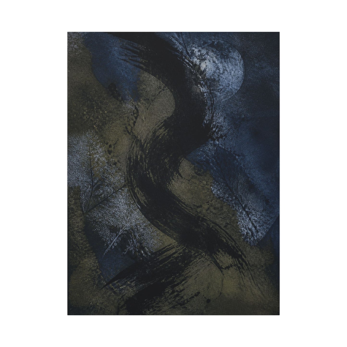 Shibui Ink Brushstroke Canvas Art - Dark Japandi Dark Texture