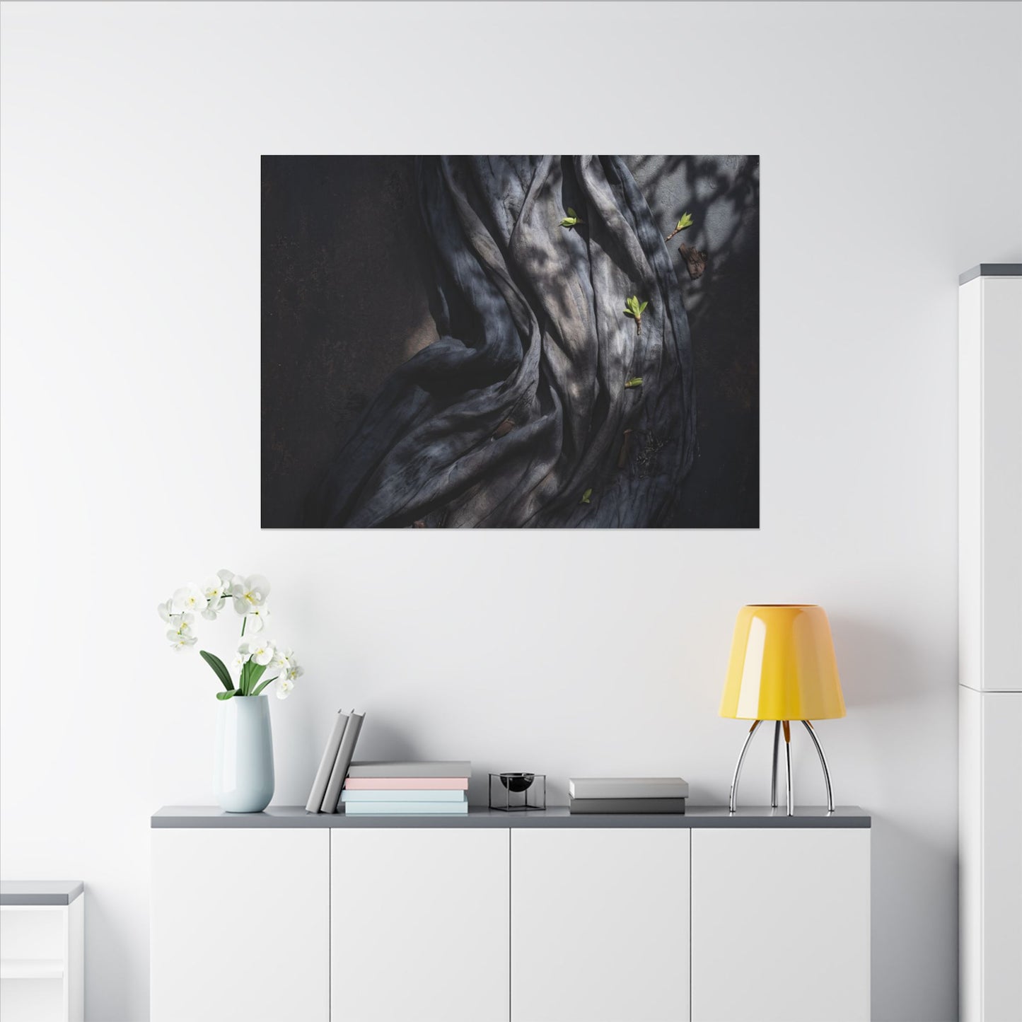 Seijaku Silk Drape Canvas Art - Dark Japandi Dark Texture