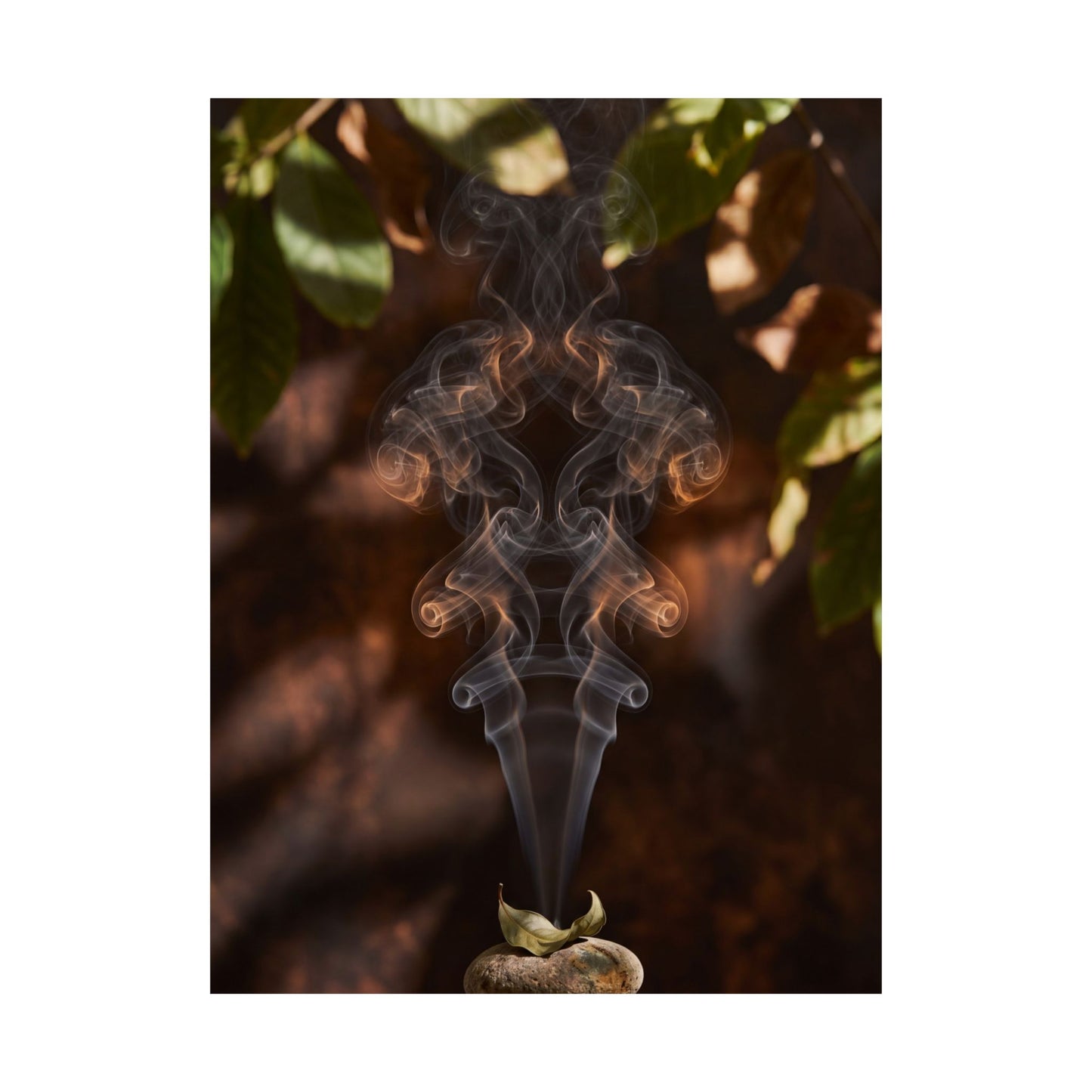 Dark Japandi Incense Smoke in Dappled | Shadow Zen Wall Art Print