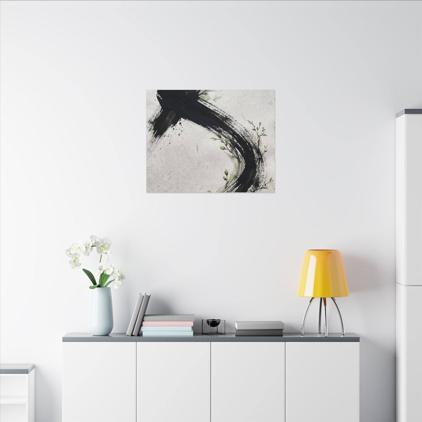 Ink Brushstroke Spring Canvas Art | Dark Japandi Sophisticated Design