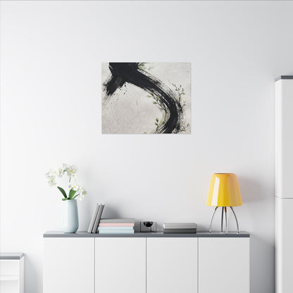 Ink Brushstroke Spring Canvas Art | Dark Japandi Sophisticated Design