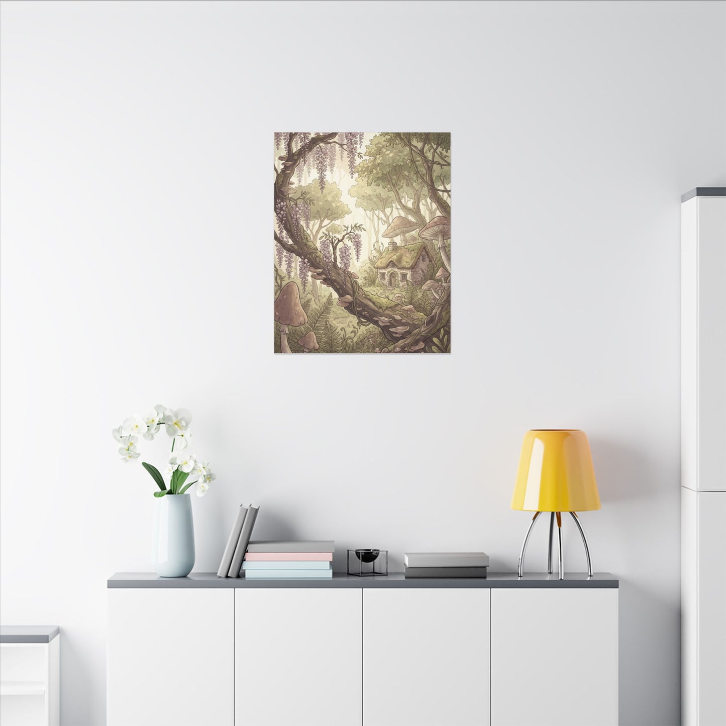 Summer Wisteria Mushroom Illustration Canvas Art | Enchanting Decor