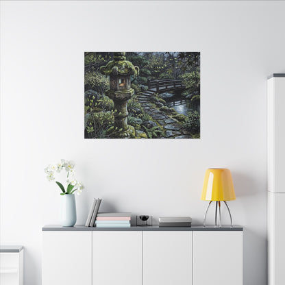 Japandi Stone Lantern in Moonlight | Texture Canvas Art