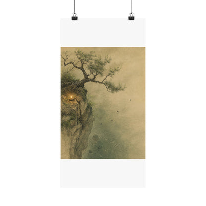 Japandi Pine Tree in Candlelight | Minimal Line Wall Art Print
