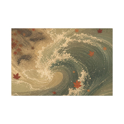 Japandi Ocean Wave in Candlelight | Japanese Pattern Canvas Art