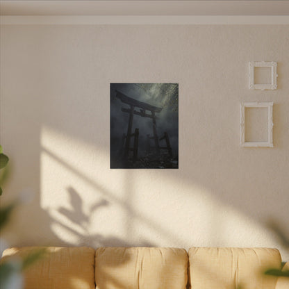 Dark Japandi Torii Gate in Dappled | Moody Minimal Canvas Art