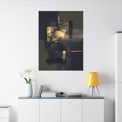 Golden Hour Pine Tree Canvas Art - Dark Japandi Kanso