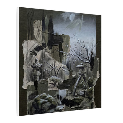 Winter Moonlit Garden Dark Texture Canvas Art | Moody Decor