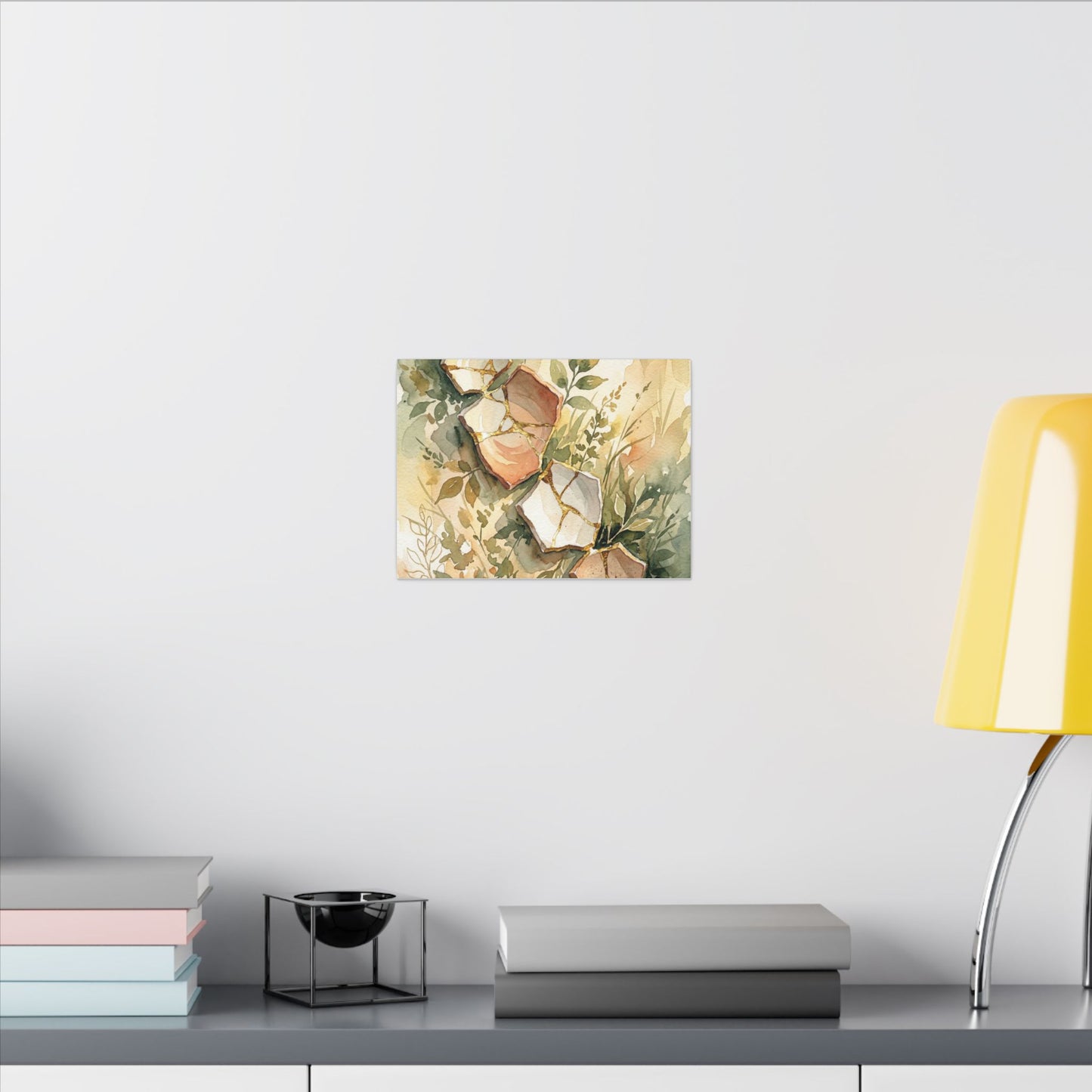 Japandi Broken Pottery in Golden Hour | Watercolor Canvas Art