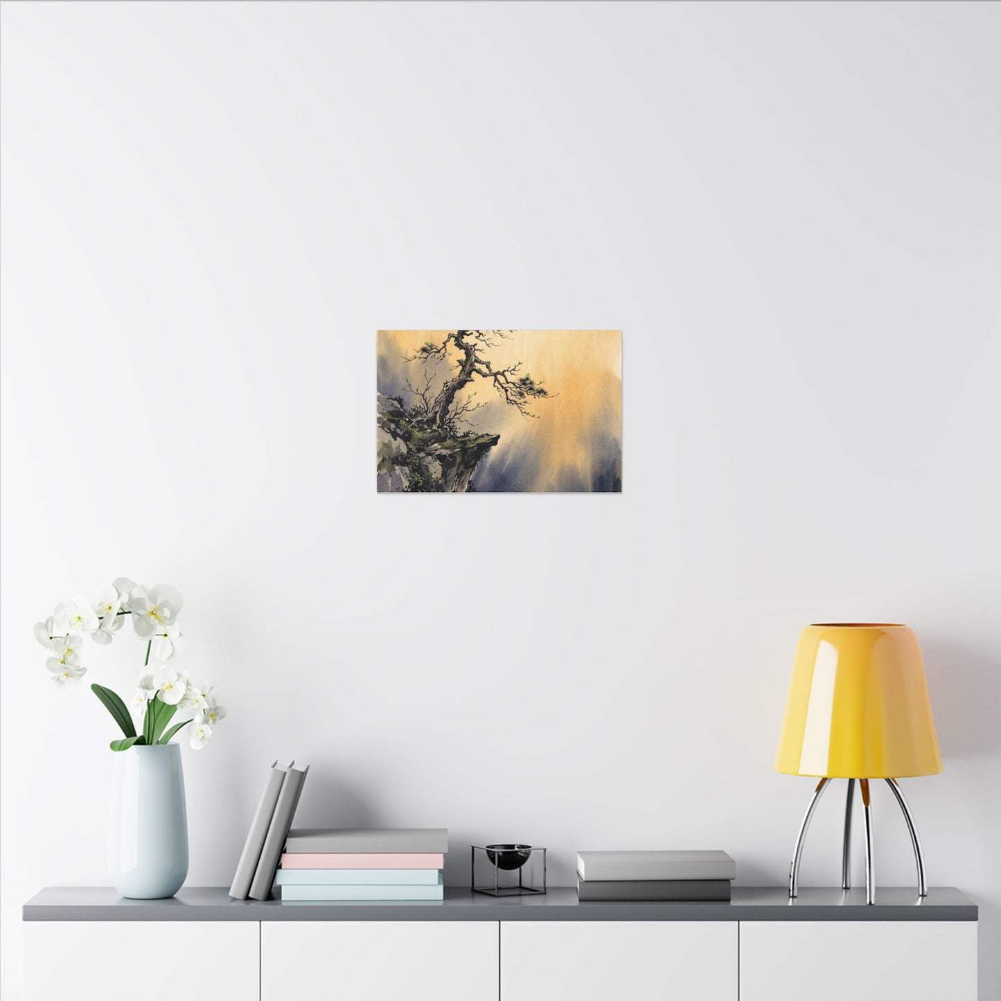 Zen Pine Tree in Golden Hour | Sumi E Canvas Art