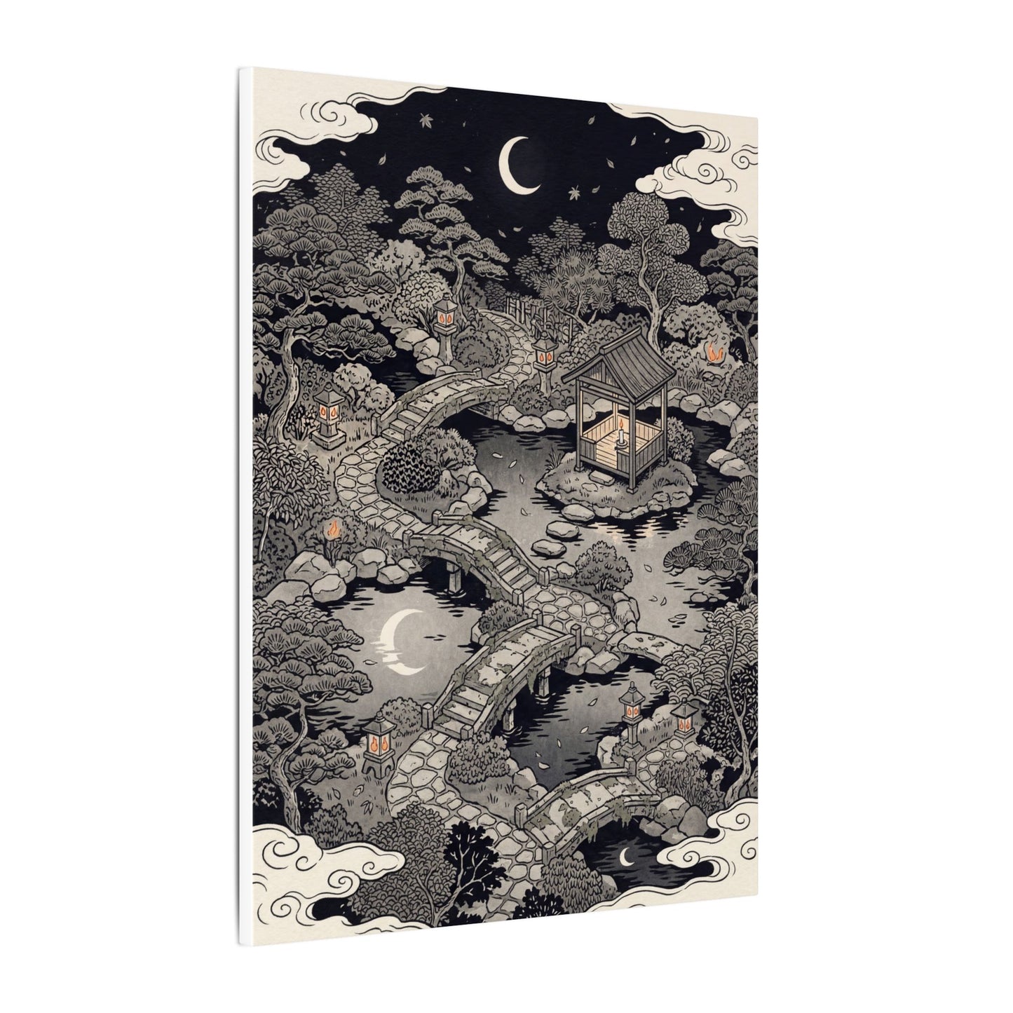 Moonlit Garden Ukiyo E Inspired Canvas Art | Serene Zen Art
