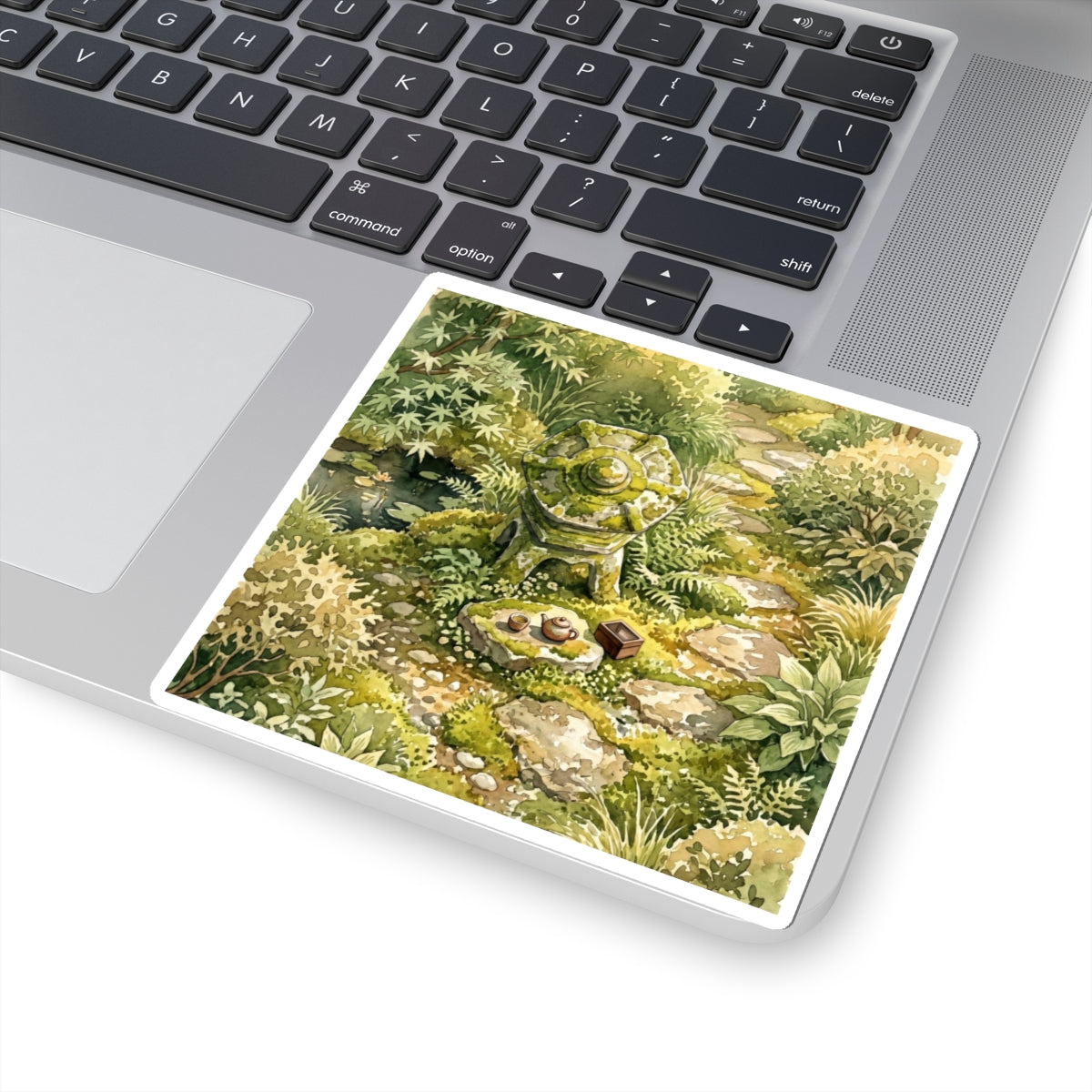 Stone Lantern Watercolor Sticker | Neutral Japandi Art