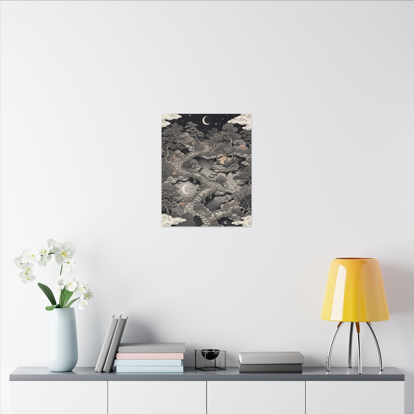 Moonlit Garden Ukiyo E Inspired Canvas Art | Serene Zen Art