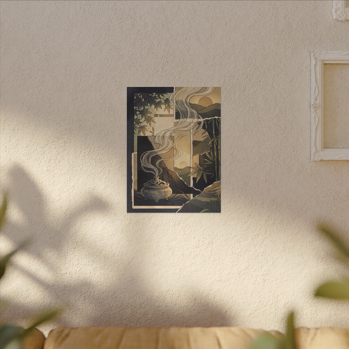 Tranquil Incense Smoke Canvas Art - Ukiyo E Inspired Zen