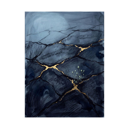 Mono No Aware Cracked Earth Wall Art Print - Dark Japandi Charcoal Ink