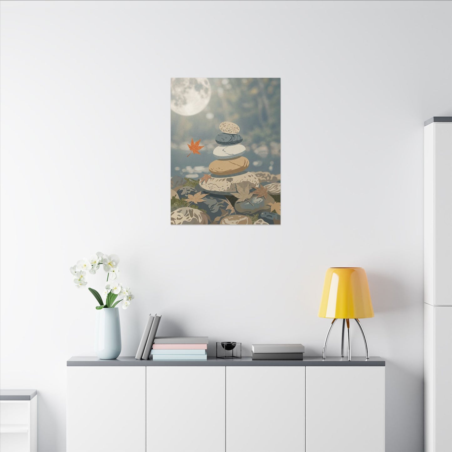 Warm River Stones Canvas Art - Japanese Pattern Japandi