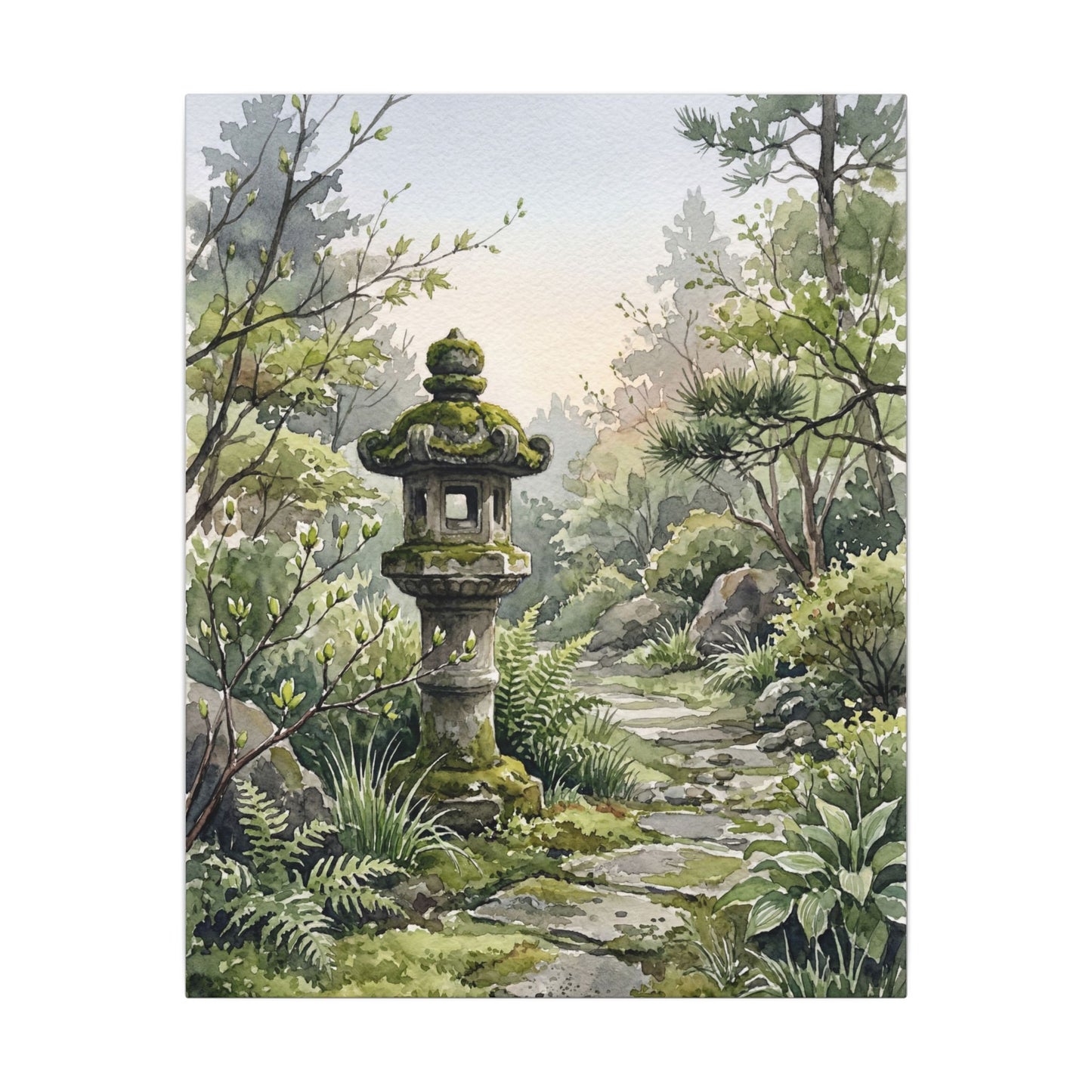 Neutral Stone Lantern Canvas Art - Watercolor Japandi