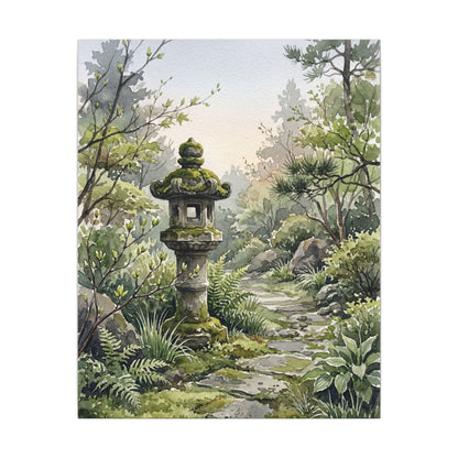 Neutral Stone Lantern Canvas Art - Watercolor Japandi