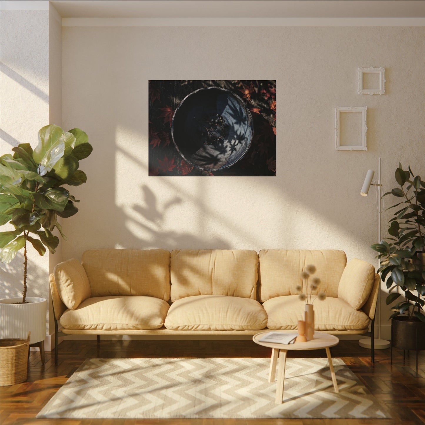 Autumn Ceramic Bowl Shadow Zen Canvas Art | Bold Decor
