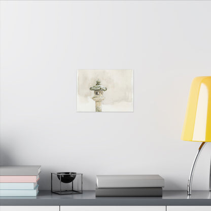 Stone Lantern Winter Canvas Art | Japandi Earthy Design