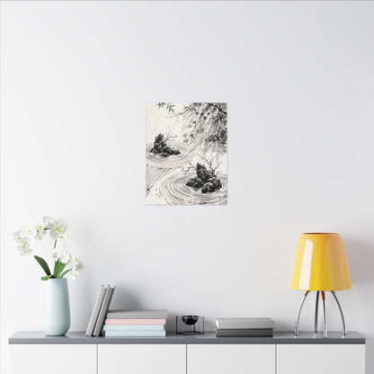 Rock Garden Canvas Art | Winter Zen Sumi E Art