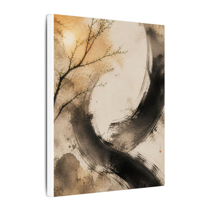 Japandi Ink Brushstroke in Golden Hour | Watercolor Canvas Art