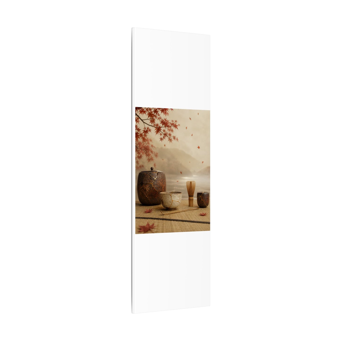 Tea Ceremony Canvas Art | Autumn Kintsugi Gold Vein Art