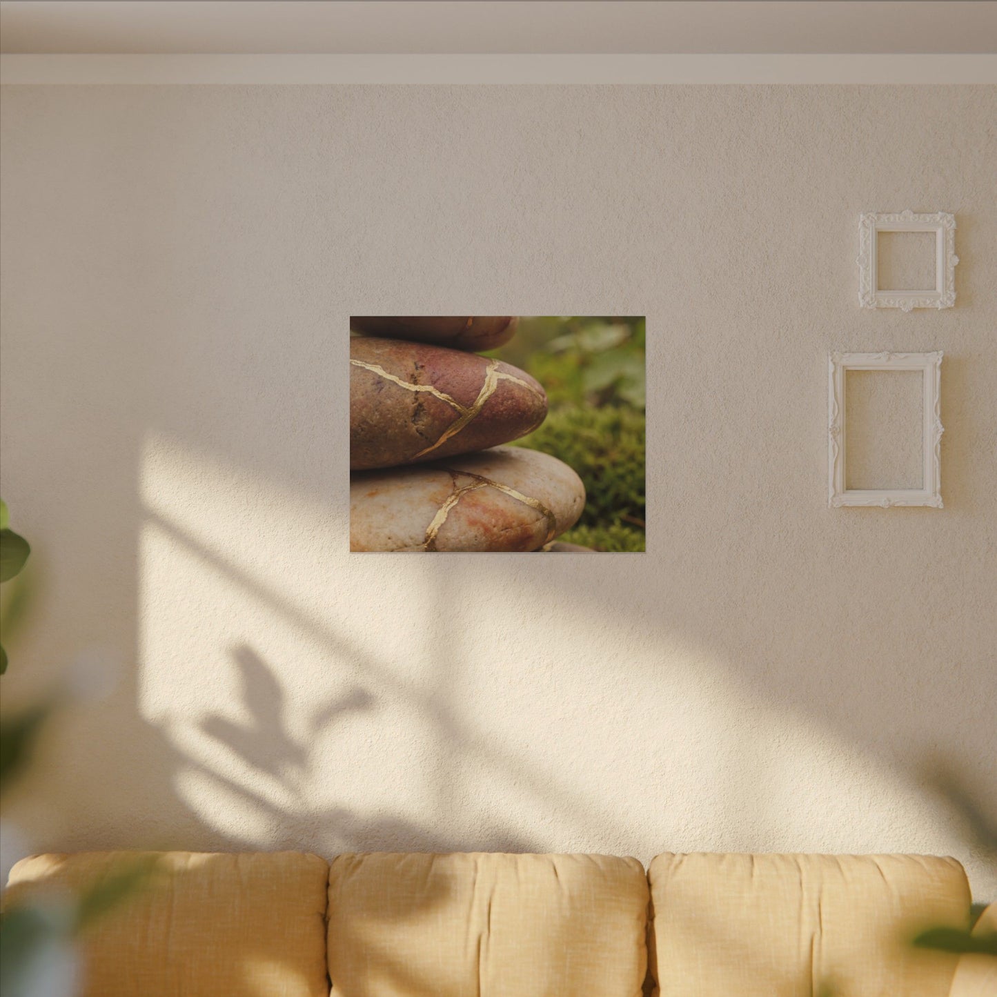 River Stones Summer Canvas Art | Kintsugi Healing Design