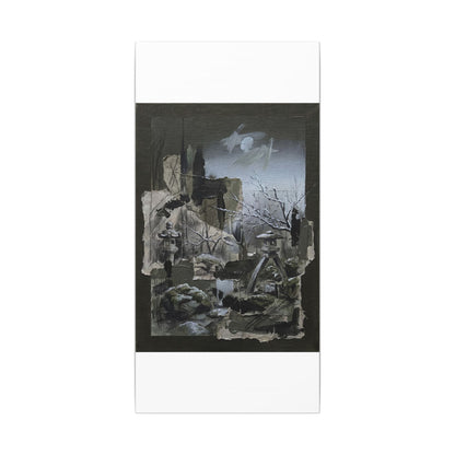 Winter Moonlit Garden Dark Texture Canvas Art | Moody Decor